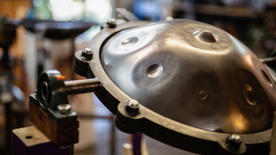Close up of authentic Damascus steel hand pan