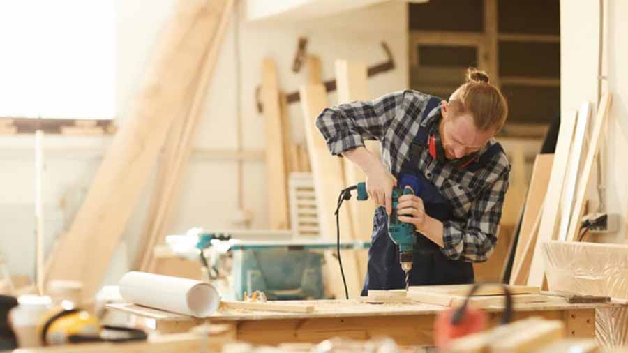 Carpenter in workshop