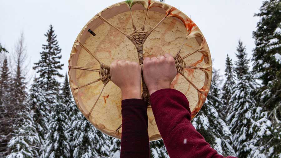 Cows hide shamanic drum