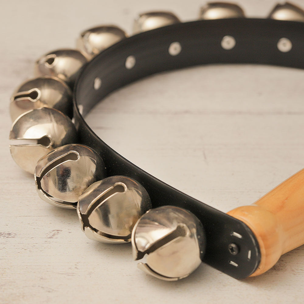 close up of 13 bell sleigh bells