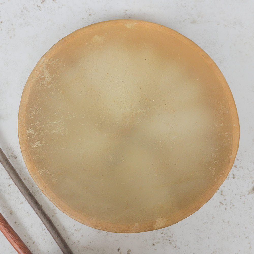 Close up of the Khenji shamanic drum showing the natural animal hide
