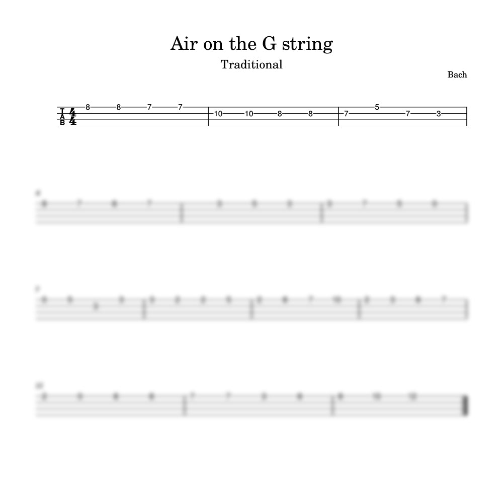 Sheet music for 'Air on the G String' by Bach with musical notation and clef indicators.