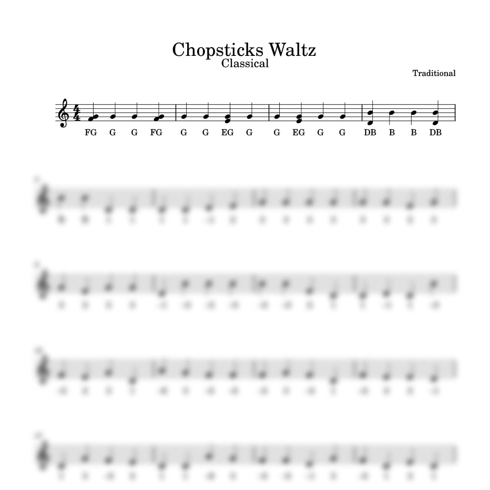 Sheet music for 'Chopsticks Waltz' with musical notation for harmonica
