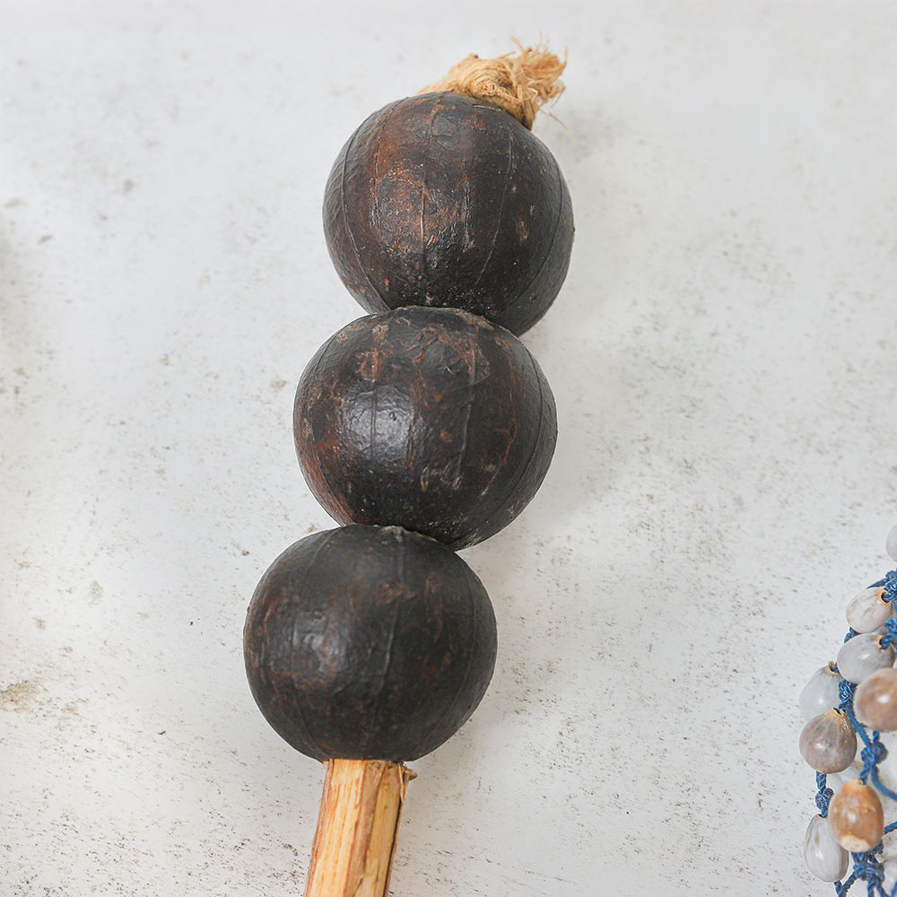 Close up of the natural nut hosho shaker from Zimbabwe