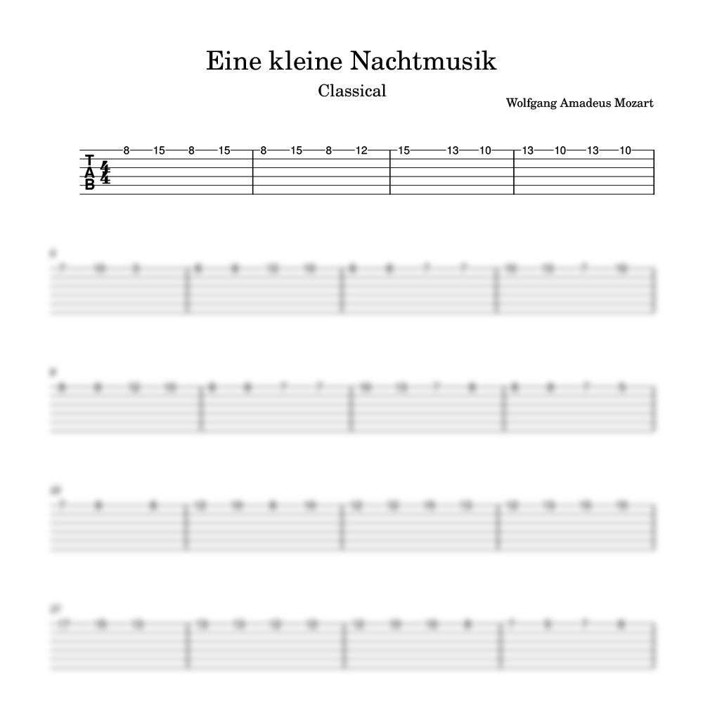 Sheet music for 'Eine kleine Nachtmusik' by Wolfgang Amadeus Mozart with tablature