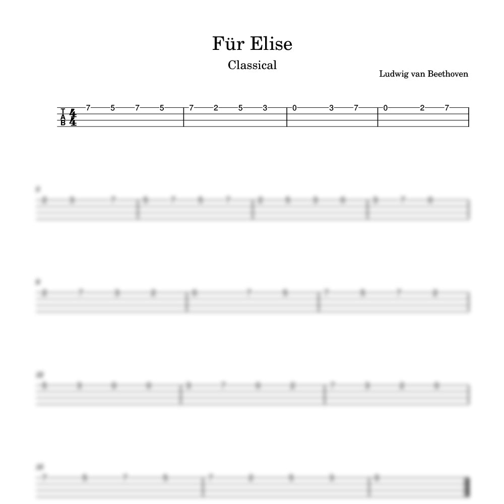 Sheet music for 'Für Elise' by Ludwig van Beethoven with a staff and clef.