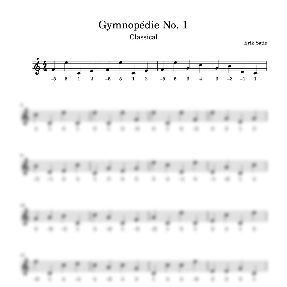 Sheet music for 'Gymnopédie No. 1' by Erik Satie with clef and key signature.