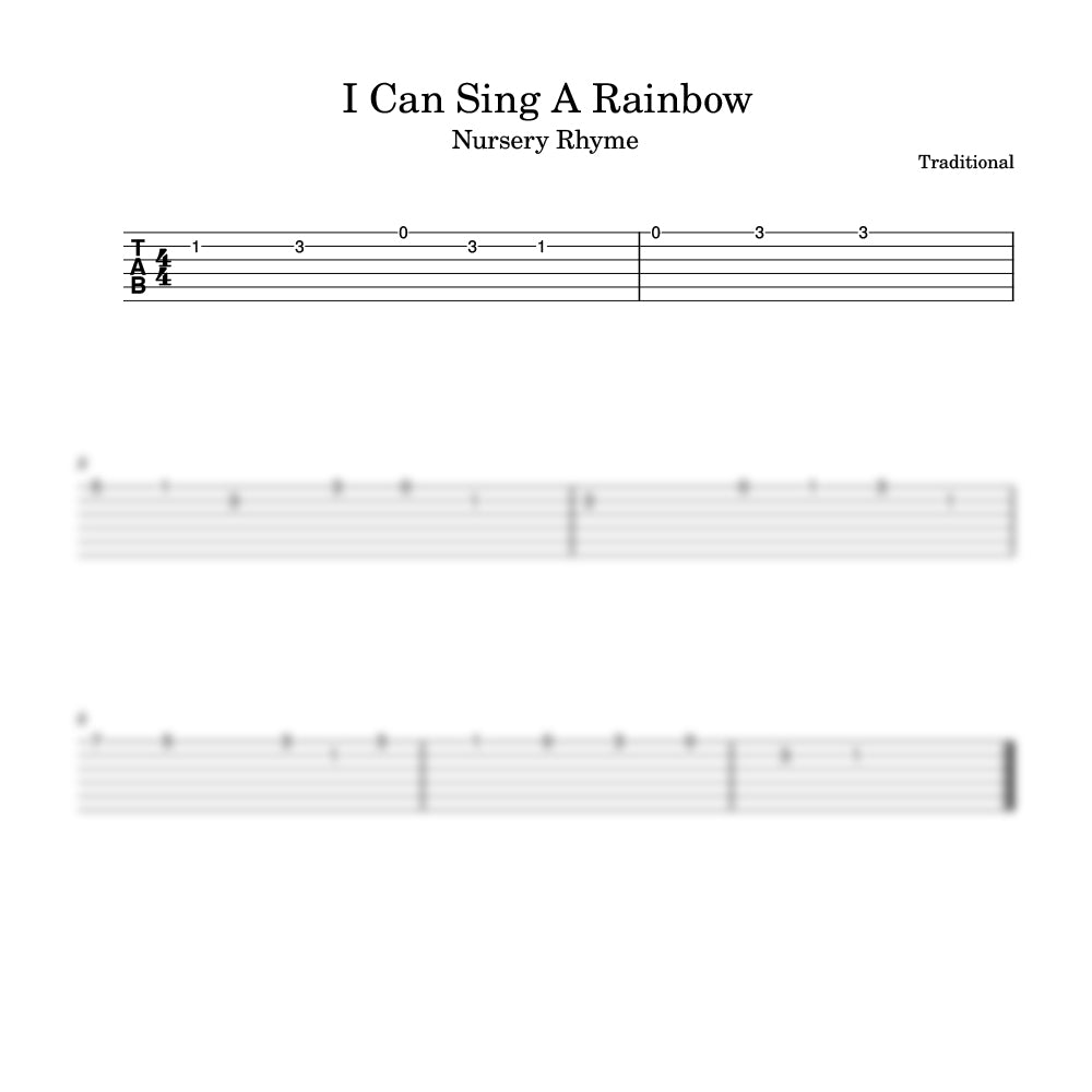 Music sheet for 'I Can Sing A Rainbow' with staff notation and tablature.