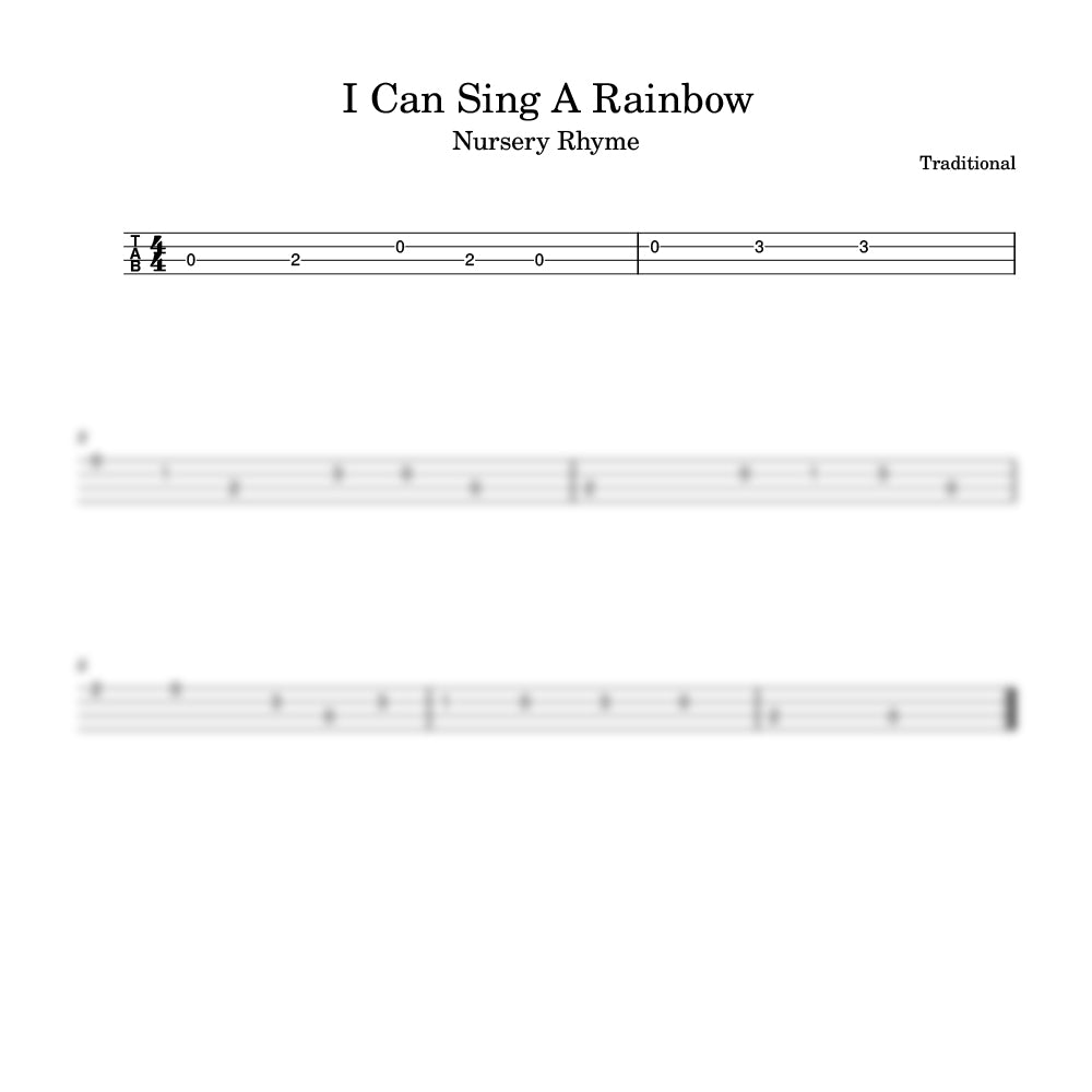 Music sheet for 'I Can Sing A Rainbow' nursery rhyme with staff notation.