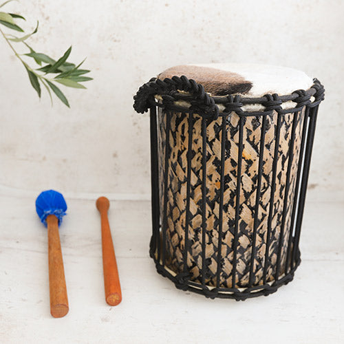 Traditional Kenkeni drum with solid wood beaters