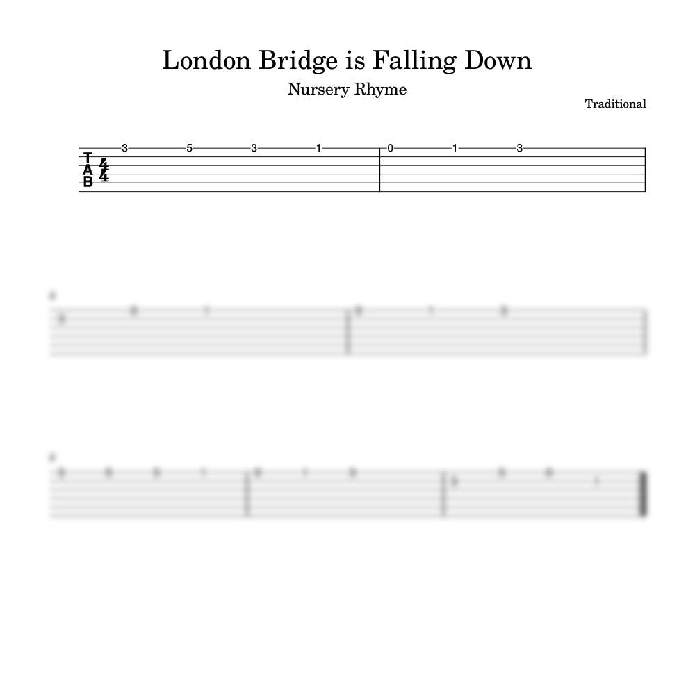 Sheet music for 'London Bridge is Falling Down' with guitar tablature