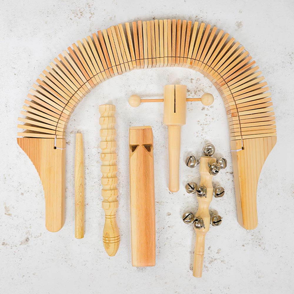 Bundle collection of solid pine wood matsu percussion instruments