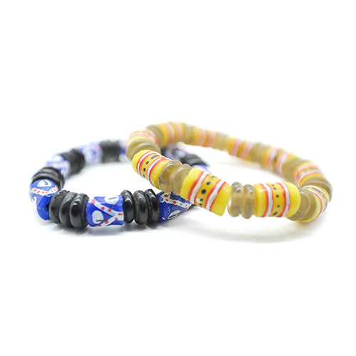 Blue and yellow recycled glass bracelets