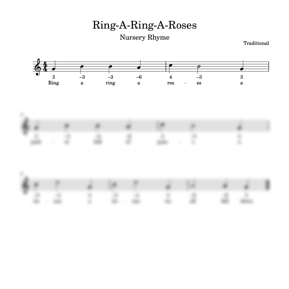 Sheet music for the nursery rhyme 'Ring-A-Ring-A-Roses' with text and musical notation.