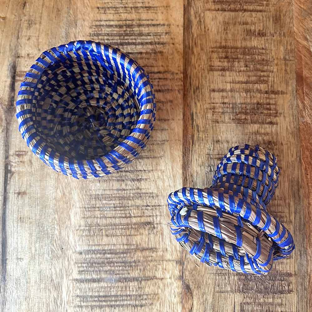 Small Senegalese African Basket Block Blue With Lid