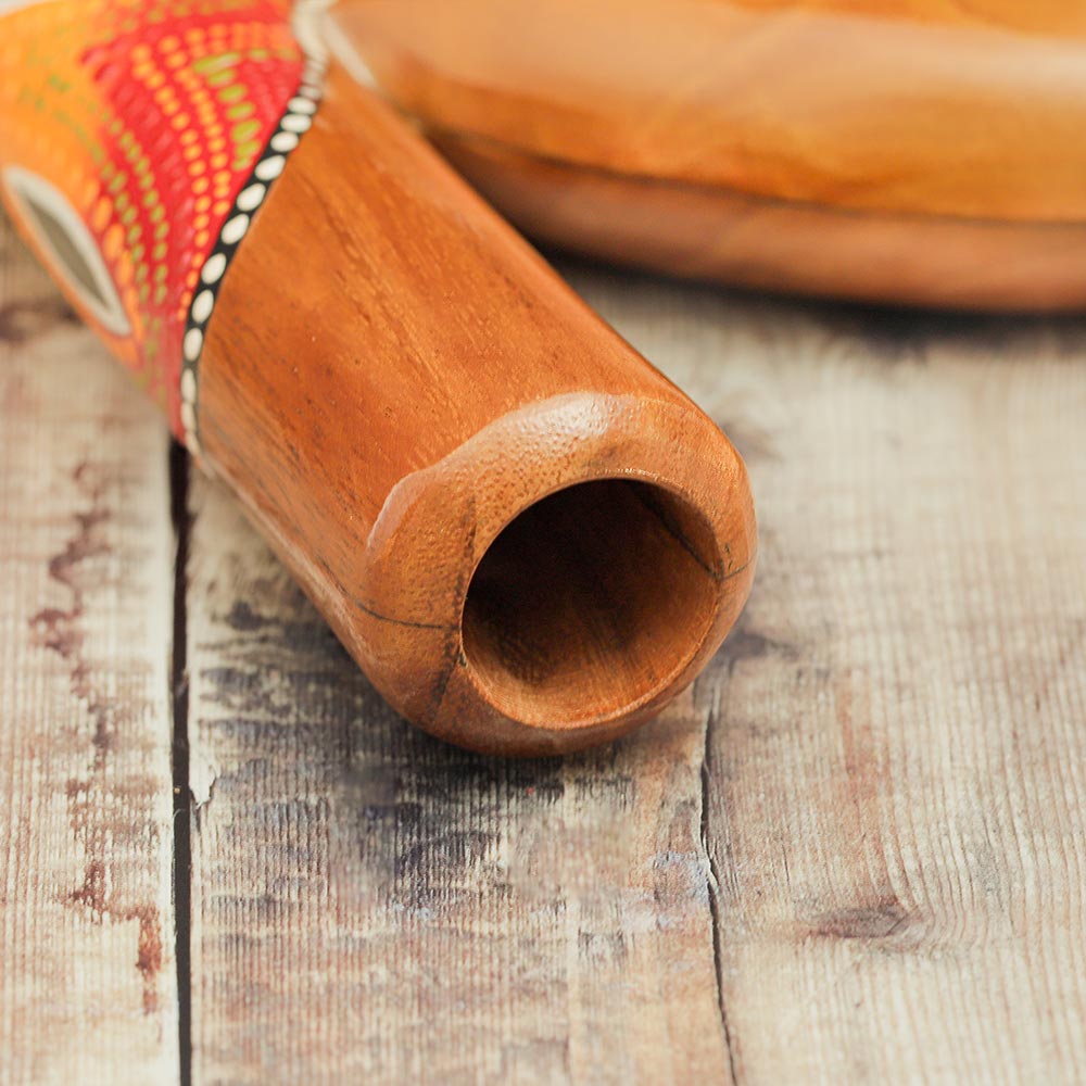 Close-up of the mouthpiece of the Spiral didgeridoo, highlighting its design