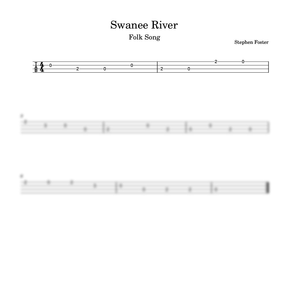 Sheet music for 'Swanee River' by Stephen Foster with ukulele tablature.