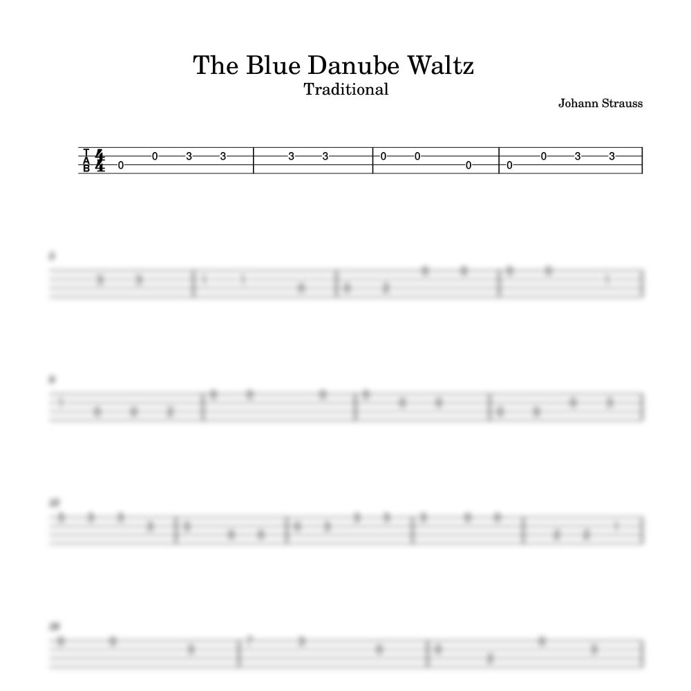 Sheet music for 'The Blue Danube Waltz' by Johann Strauss with musical notation.