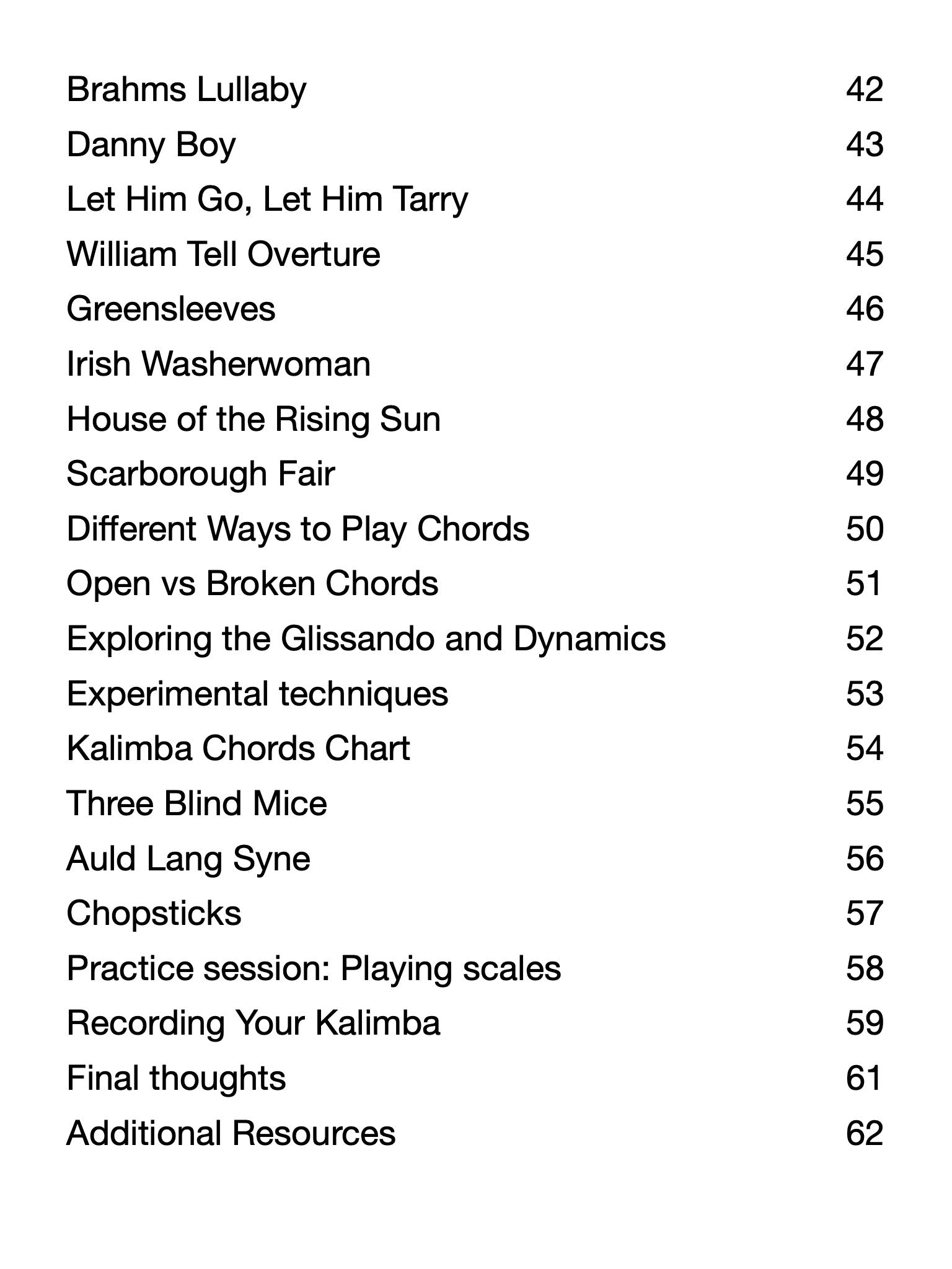 List of titles or topics with corresponding page numbers on a white background