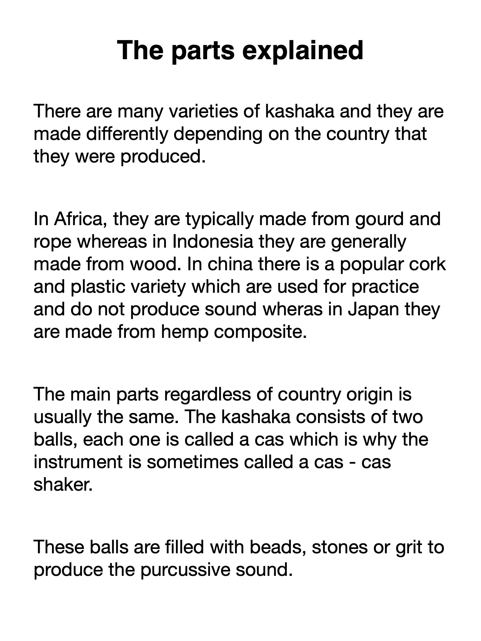 Descriptive text for a kashaka on a white background