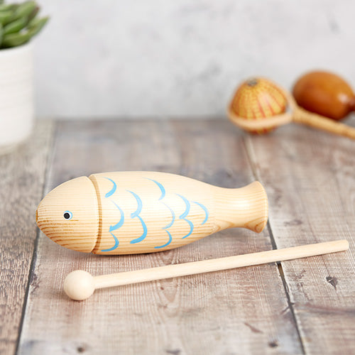 Natural wood fish tone block with beater