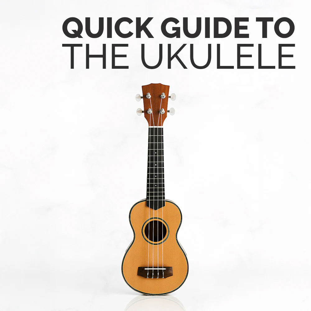 Ukulele on a white background with text 'Quick Guide to the Ukulele'.