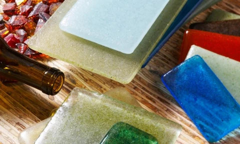 Recycled sheets of coloured glass