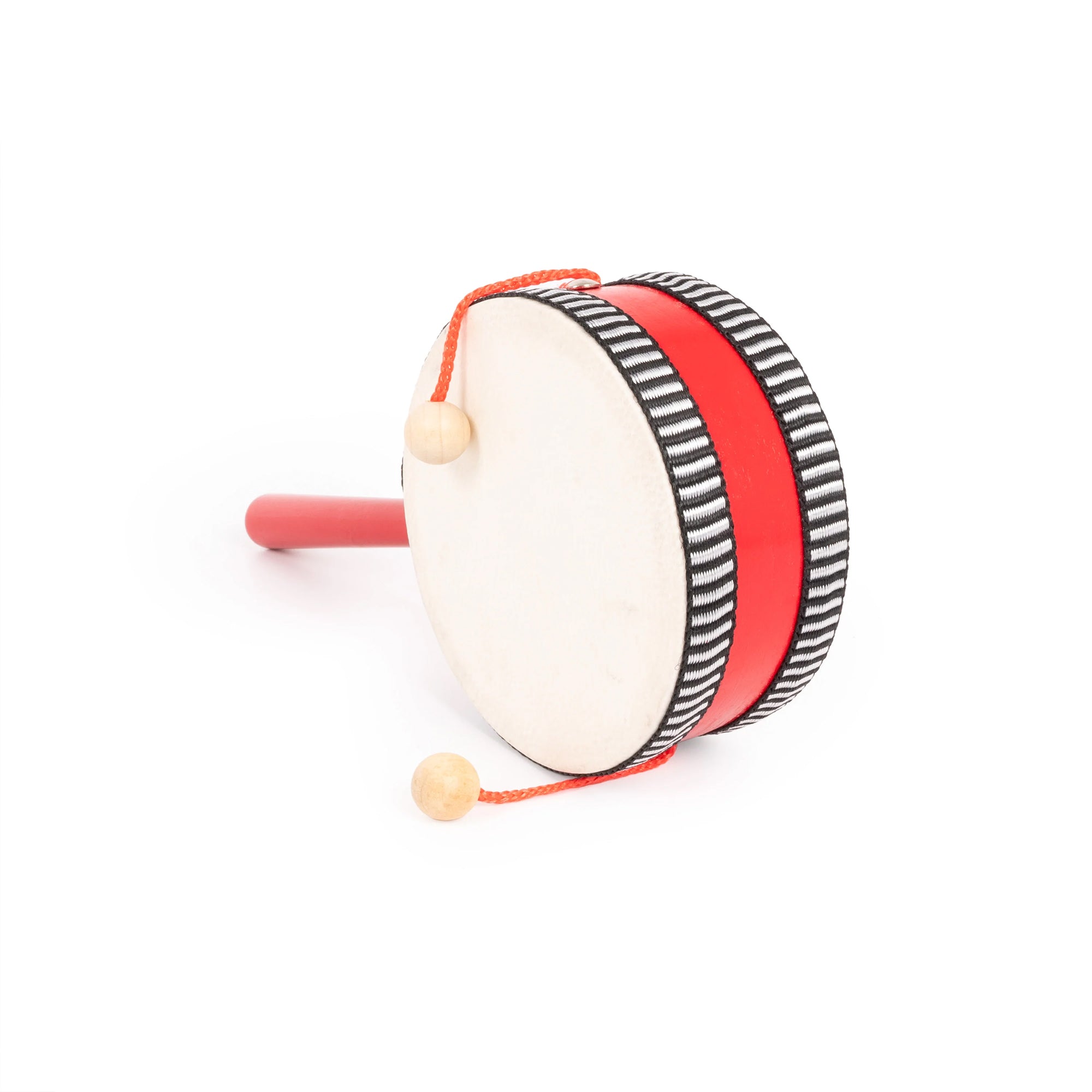 Red monkey twist drum with black and white ribbon