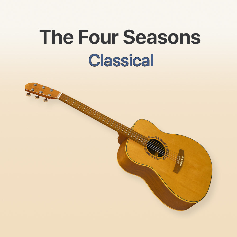 Acoustic guitar on a beige background with 'The Four Seasons Classical' text.