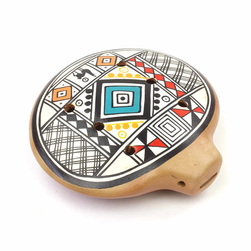 White inca ocarina geometric design.