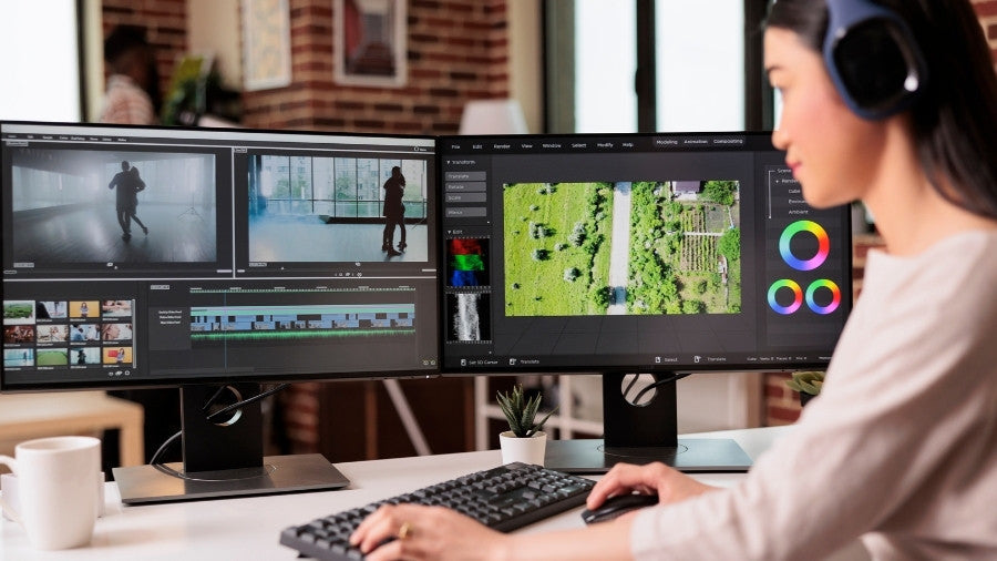 Video editor editing audio film montage