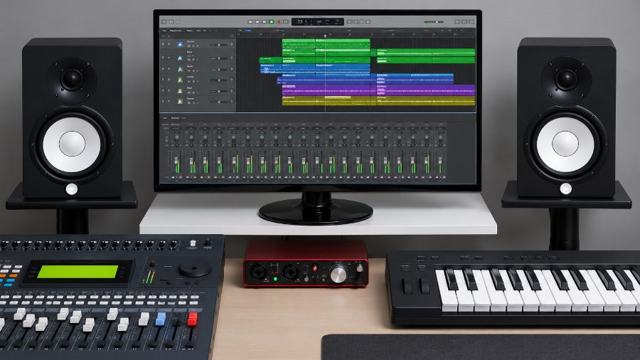 home music studio speakers monitors and midi keyboard