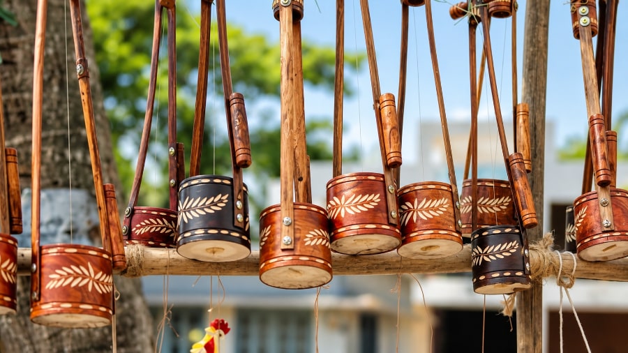 Selection of handcrafted single-string Gopichand instruments