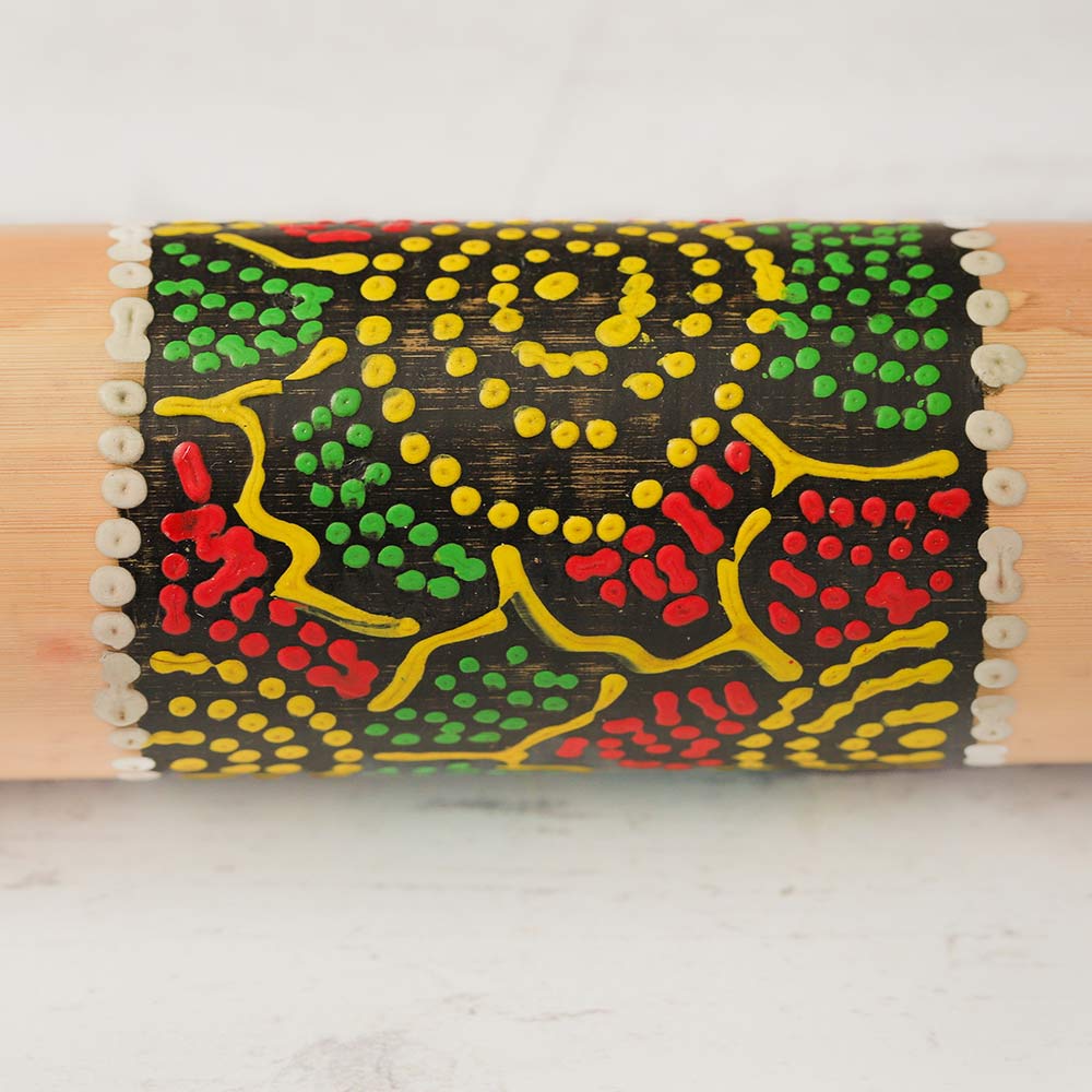 close up of 20cm bamboo painted rainstick 
