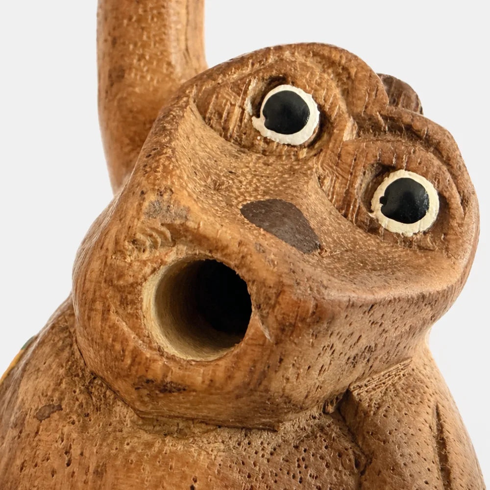 close up of monkey flute mouth 