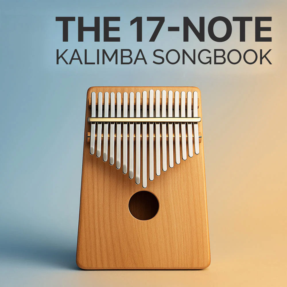 17-note kalimba on a gradient background with text 'The 17-Note Kalimba Songbook'.