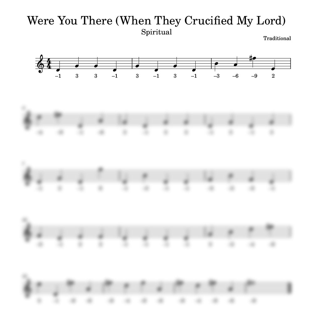 Sheet music for the spiritual 'Were You There (When They Crucified My Lord)' with musical notation 