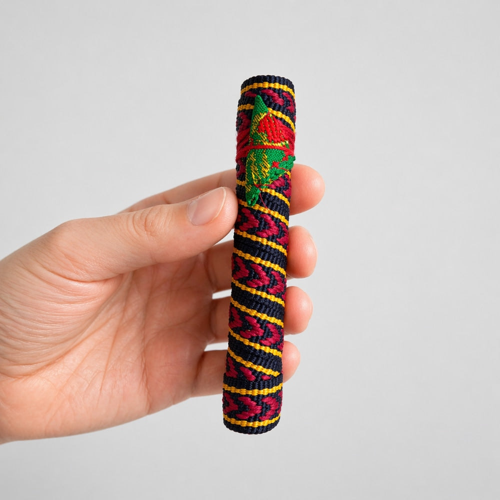 hand holding colourful dan moi jaw harp