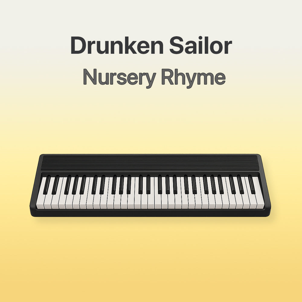 Keyboard with 'Drunken Sailor Nursery Rhyme' text on a gradient background