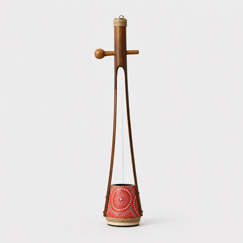 indian stringed gobiju instrument with red dot painting 