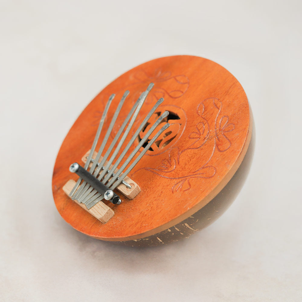 close up of coconut thumb piano 