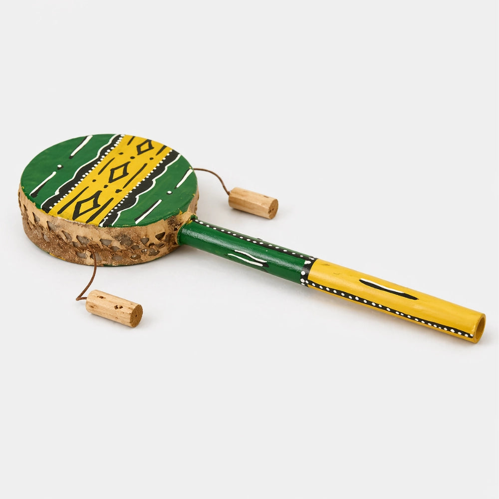 African Nakuru monkey drum with hand painted green and yellow design 