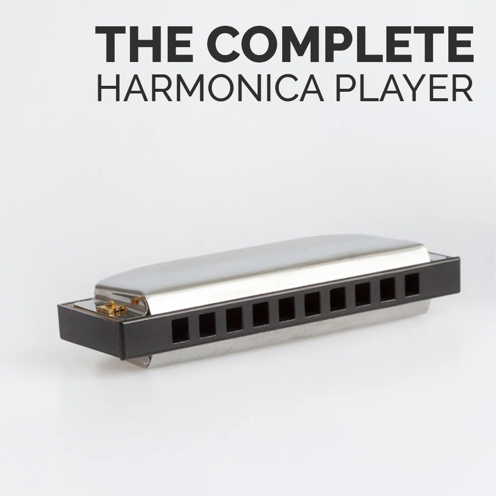 the complete harmonica player white background 