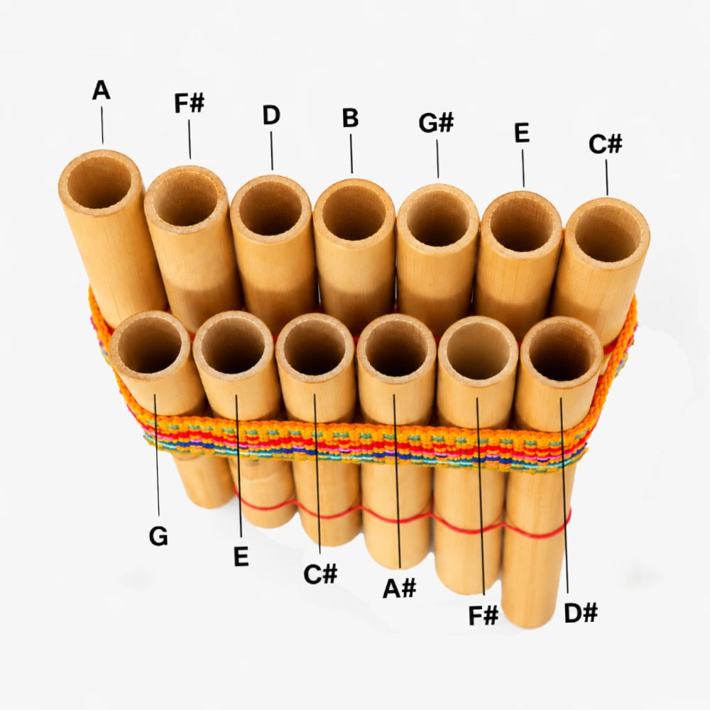 Double row zampona panpipes with notes diagram